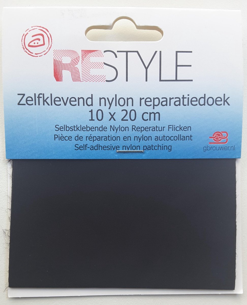 Zelfklevend nylon reparatiedoek Zwart 10 x 20 cm - Restyle