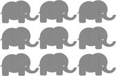 9 Grijze Olifanten - muursticker olifant - kinderkamer sticker - stikker - olifantje - olifantjes - 28 x 19 cm