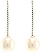Behave Dames oorbellen hangers zilver-kleur met parel 3 cm