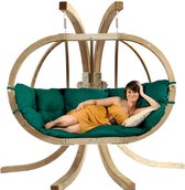 Amazonas Globo Chair Royal - 2 persoons - Groene kussens + Luxe Houten Standaard