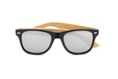 Goedkope Zonnebril Wayfarer Model - Zilveren Glazen, Zwart Frame - Bamboe Zonnebril
