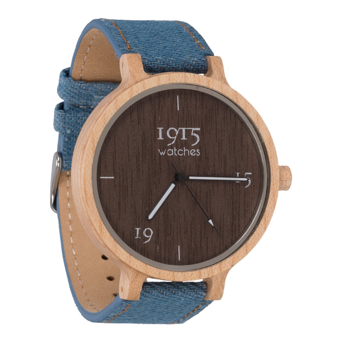 1915 watch men RAW Denim | Houten horloge | Spijkerstof Essenhout - 46mm