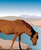 Horse Illustration School Composition Book Equine Horse Drinks Water