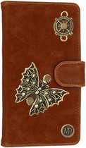 MP Case® PU Leder Mystiek design Bruin Hoesje voor HTC One X10 Vlinder Figuur book case wallet case