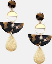 GEOMETRISCHE OORBELLEN MET RESIN - ZWART BRUIN GOUD - N19W005 - ZATTHU JEWELRY