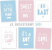 Geboortekaarten - kaartenset - ansichtkaarten - Geboorte - Baby - babyshower - 6 stuks - wenskaarten