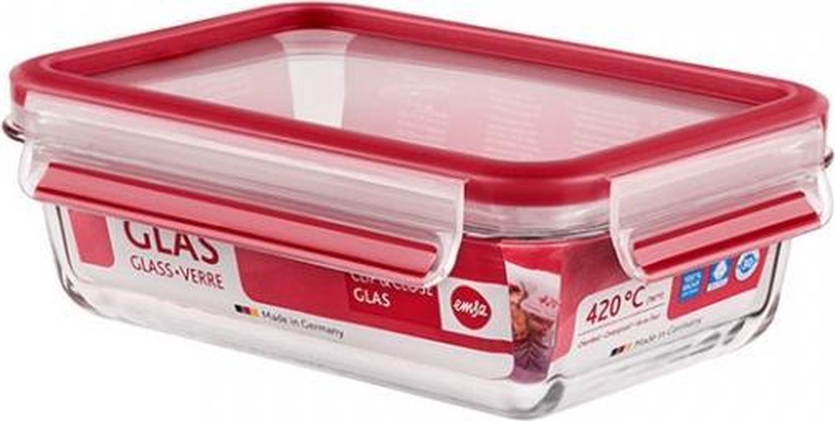 EMSA Clip & Close Glas Doos Rechthoekig 0,7 l Rood, Transparant 1 stuk(s)