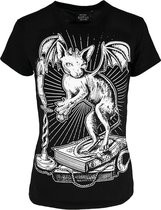 Restyle Dames Tshirt -S- Ominious Cat Zwart