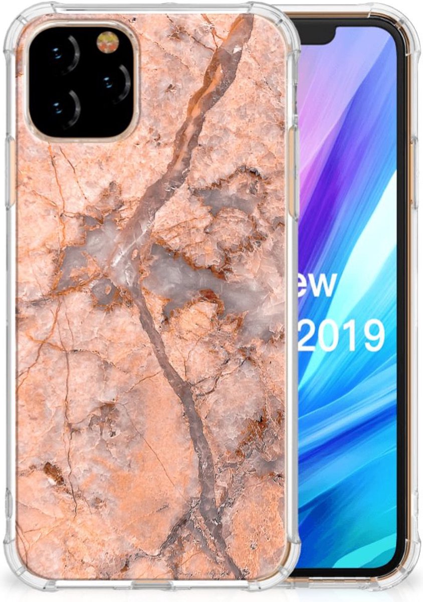 Apple iPhone 11 Pro Anti-Shock Hoesje Marmer Oranje