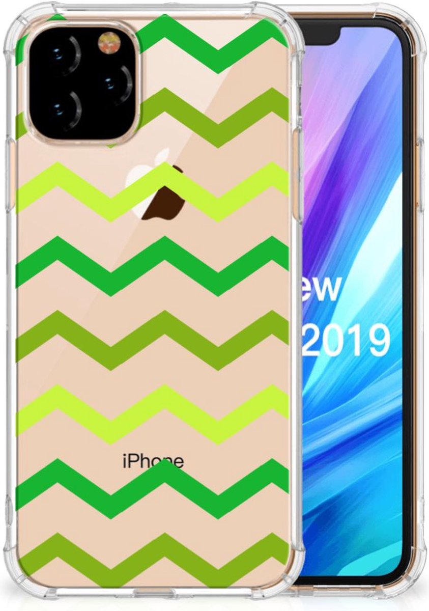 Apple iPhone 11 Pro Doorzichtige Silicone Hoesje Zigzag Groen