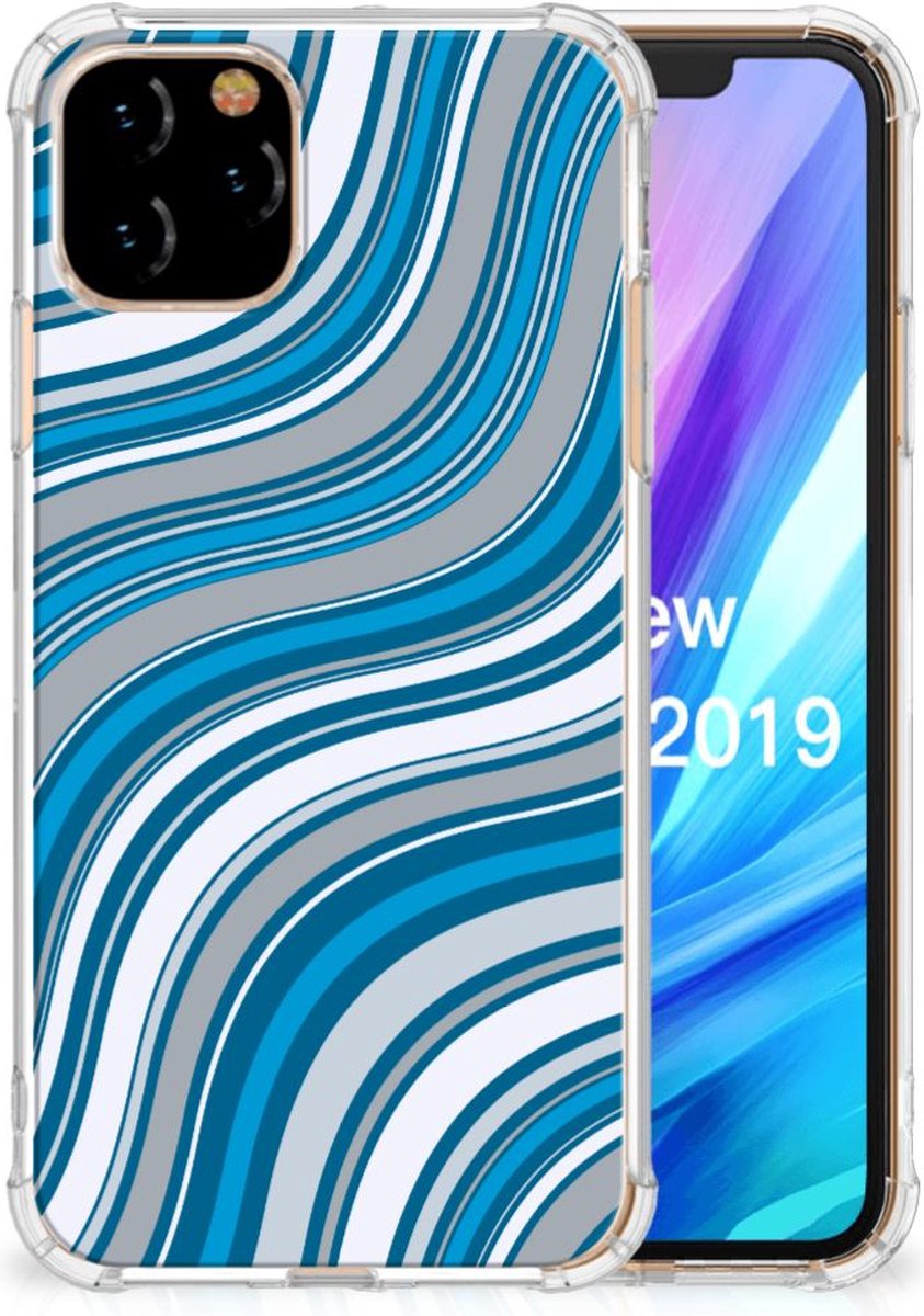 Apple iPhone 11 Pro Doorzichtige Silicone Hoesje Waves Blue