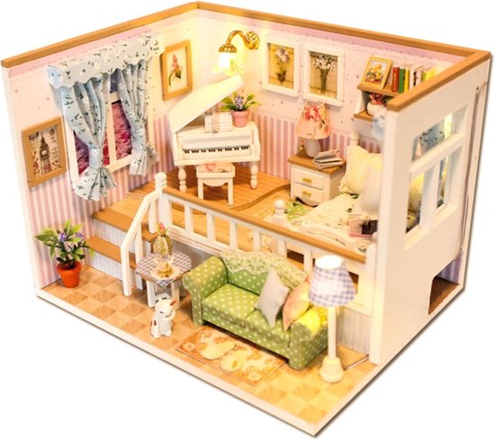 slinger Speeltoestellen Ijver Poppenhuis DIY Maken Miniatuur Hobby Bouw Pakket Dollhouse Meubels - "Dream  Lounge"... | bol.com