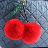 Sleutelhanger Pompom Kersen - Pluizig & zacht - Rood