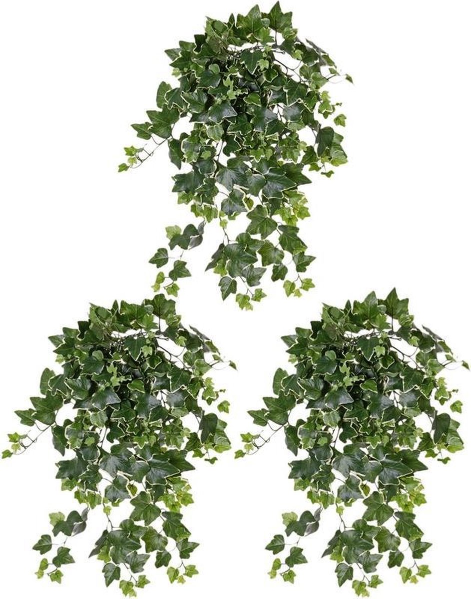 Shoppartners 3x Groene witte Hedera Helix klimop kunstplant 65 cm voor buiten UV kunstplanten nepplanten Weerbestendig