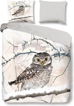 Snoozing Snowy Owl - Flanel - Dekbedovertrek - Lits-jumeaux - 260x200/220 cm + 2 kussenslopen 60x70 cm - Sand