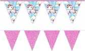 2x Vlaggenlijnen eenhoorn en roze glitters 10 meter - Kinderfeestje/kinderpartijtje versiering - Kinderverjaardag decoratie