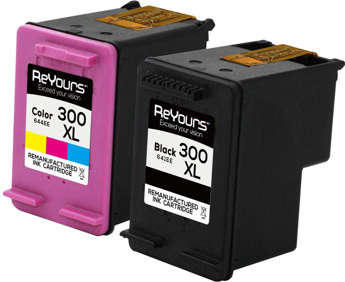 ReYours® Inktcartridge Alternatief HP300 en HP300XL - HP 300XL 300XL - Zwart CC641EE en Kleur CC644EE - 1 set met Chip