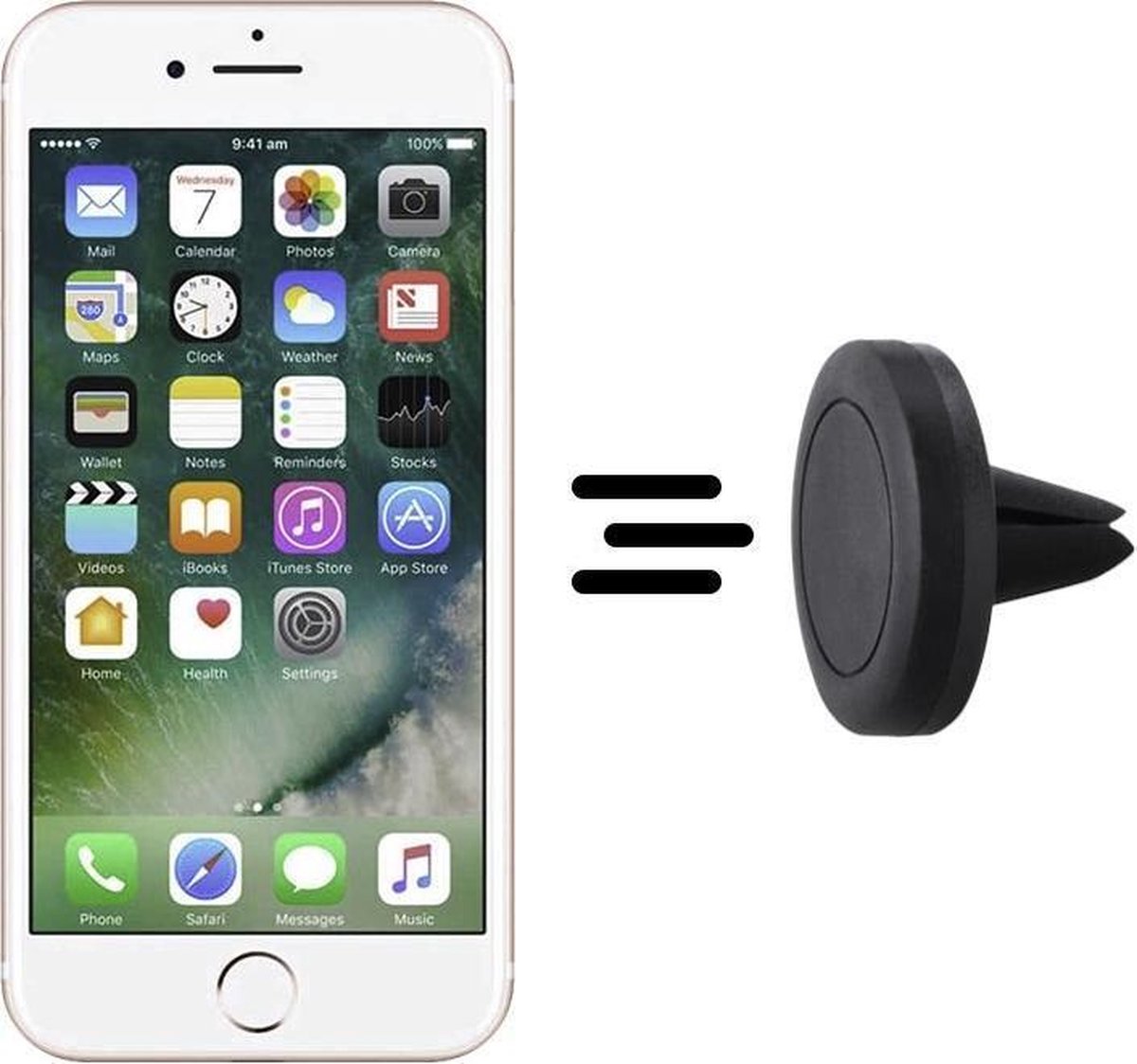 Shop4 - iPhone 7 Autohouder Magnetische Ventilatierooster Houder Zwart