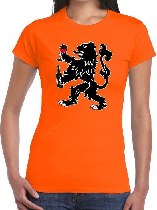 Oranje t-shirt wijn drinkende leeuw voor dames - Koningsdag / EK-WK kleding  shirts 2XL | bol.com