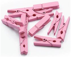 Mini Wasknijpers - 200 stuks - 3cm - Hout - Roze - Geboortekaartjes