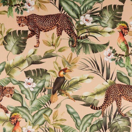 beige velours stof met luipaarden - leopard jungle beach - velvet digitale print  stof... | bol.com