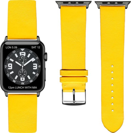 Gele Lederen Apple horlogeband (38mm) zwarte adapter