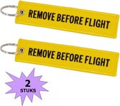 Fako Bijoux® - Sleutelhanger - Remove Before Flight - Geel/Zwart  - 2 Stuks