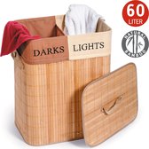 Bamboe Wassorteer Wasmand Met Deksel & Stoffen Waszak - Light & Dark Laundry Basket - 2 Vakken - 60 Liter
