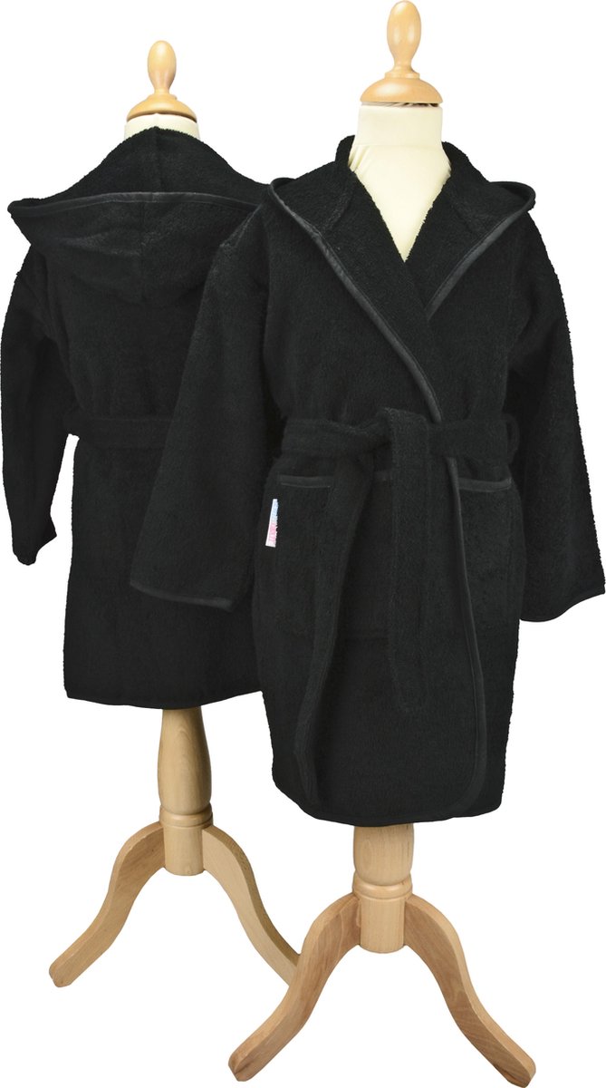 ARTG® Boyzz & Girlzz - Kinder Badjas met Capuchon - Zwart - (Black) - Maat 128/140