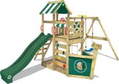 WICKEY speeltoestel klimtoestel SeaFlyer met schommel & groene glijbaan, outdoor klimtoren voor kinderen met zandbak, ladder & speelaccessoires voor de tuin