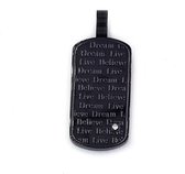 Zwarte rvs stainless steel dog tag plaatje hanger met tekst en steentje - staal 4 cm