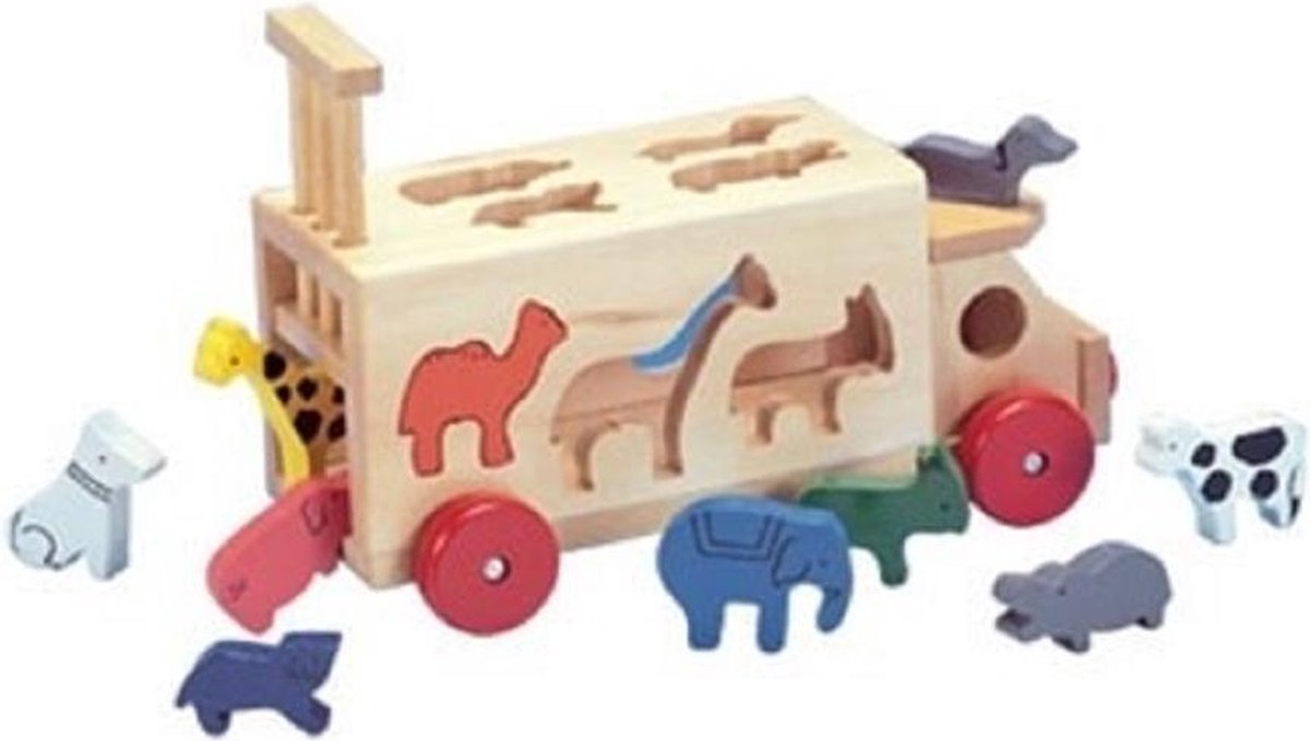| Houten vormen auto met dieren Houten speelgoed met een missie!