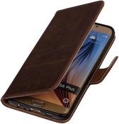 Zakelijke Book Case Telefoonhoesje Geschikt voor de Samsung Galaxy S6 Edge Plus - Portemonnee Hoesje - Pasjeshouder Wallet Case - Mocca