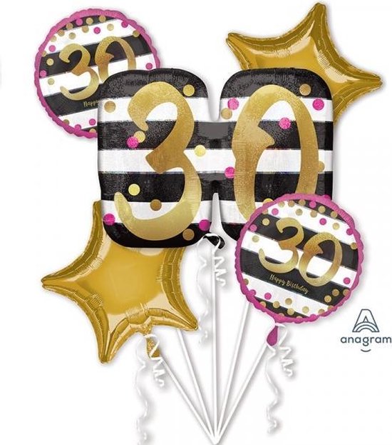 Bouquet Pink & Gold Milestone 30 Foil Balloon P75 packed