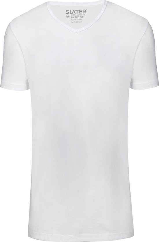 Slater 7800 - Basic Fit Extra Lang 2-pack T-shirt V-hals korte mouw wit XL 100% katoen