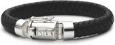 SILK Jewellery - Zilveren Armband - Arch - 326BLK.18 - zwart leer - Maat 18