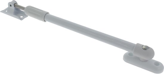 Witte raamuitzetter met een metalen beugel en scharnier