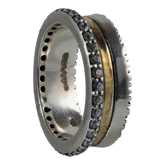 Schitterende Brede Handgemaakte Zilveren GGAAFF Ring met Zirkonia's 16.50 mm. (maat 52) model 4