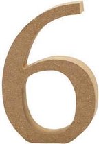 Cijfer, 6, h: 8 cm, dikte 1,5 cm, MDF, 1stuk