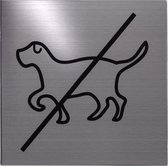RVS deurbordje pictogram: verboden voor honden | 5 jaar garantie | VIERKANT 125X125MM | Zelfklevend | Plakstrip