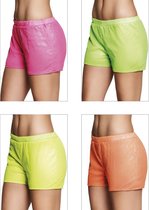 4 stuks: Hotpants Pailletten in 4 neon kleuren - assorti - Medium