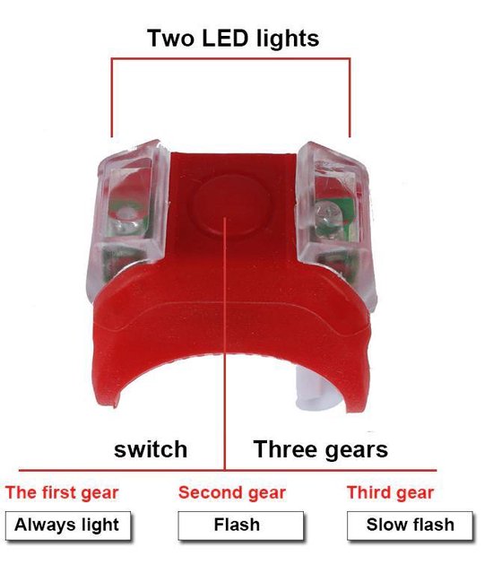 Duo LED silicone fietsachterlicht - afneembaar en eenvoudige bevestiging - rood achterlicht fiets met duo LED — afbeelding 5