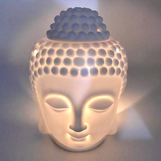 Magnifique brûleur à mazout Bouddha avec couvercle en céramique blanche 14x10x10cm