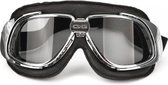 retro, chrome zwart leren motorbril donker glas