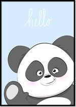 Poster hello panda blauw A4