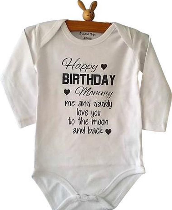 Baby Bodytje unisex Happy Birthday mommy Gefeliciteerd mama | Lange mouw |  wit | maat... | bol.com