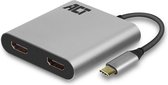 USB C naar HDMI adapter met aluminium behuizing - 2 HDMI poorten voor 2 extra schermen - ACT AC7012