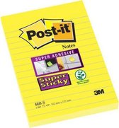 Post-it® Super Sticky Notes, Geel, Gelijnd, 102mm x 152 mm, 1 blok, Individueel Verpakt, 75 Blaadjes/Blok