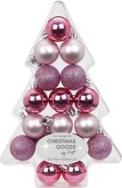 17x Mix roze kunststof kerstballen pakket 3 cm - Kerstboomversiering roze