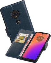 Zakelijke Book Case Telefoonhoesje Geschikt voor de Motorola Moto G7 - Portemonnee Hoesje - Pasjeshouder Wallet Case - Blauw